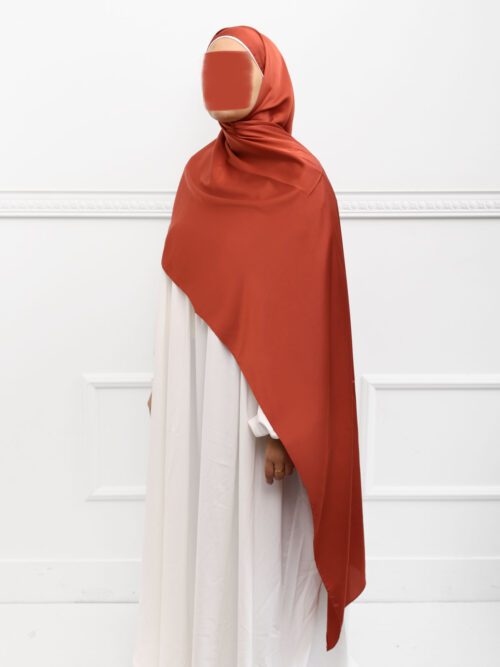 Hijab en Satin rouille - 5