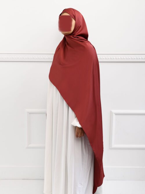 Hijab en Satin bordeaux clair - 9