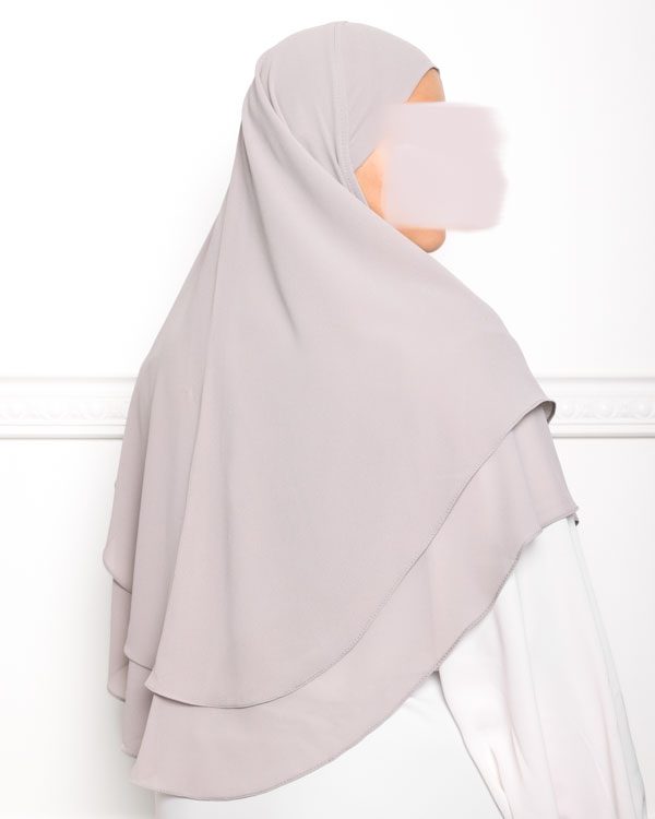 Khimar double voile grise-2 khimar double voiles khimar deux voiles khimar pas cher mon hijab pas cher gris