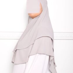 Khimar double voile grise-3 khimar double voiles khimar deux voiles khimar pas cher mon hijab pas cher gris