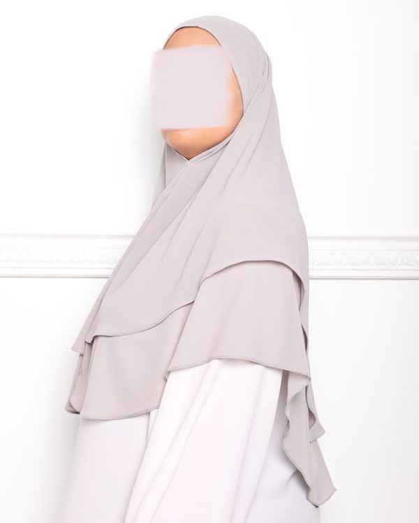 Khimar double voile grise-3 khimar double voiles khimar deux voiles khimar pas cher mon hijab pas cher gris