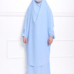 Jilbab soie de médine bleu ciel
