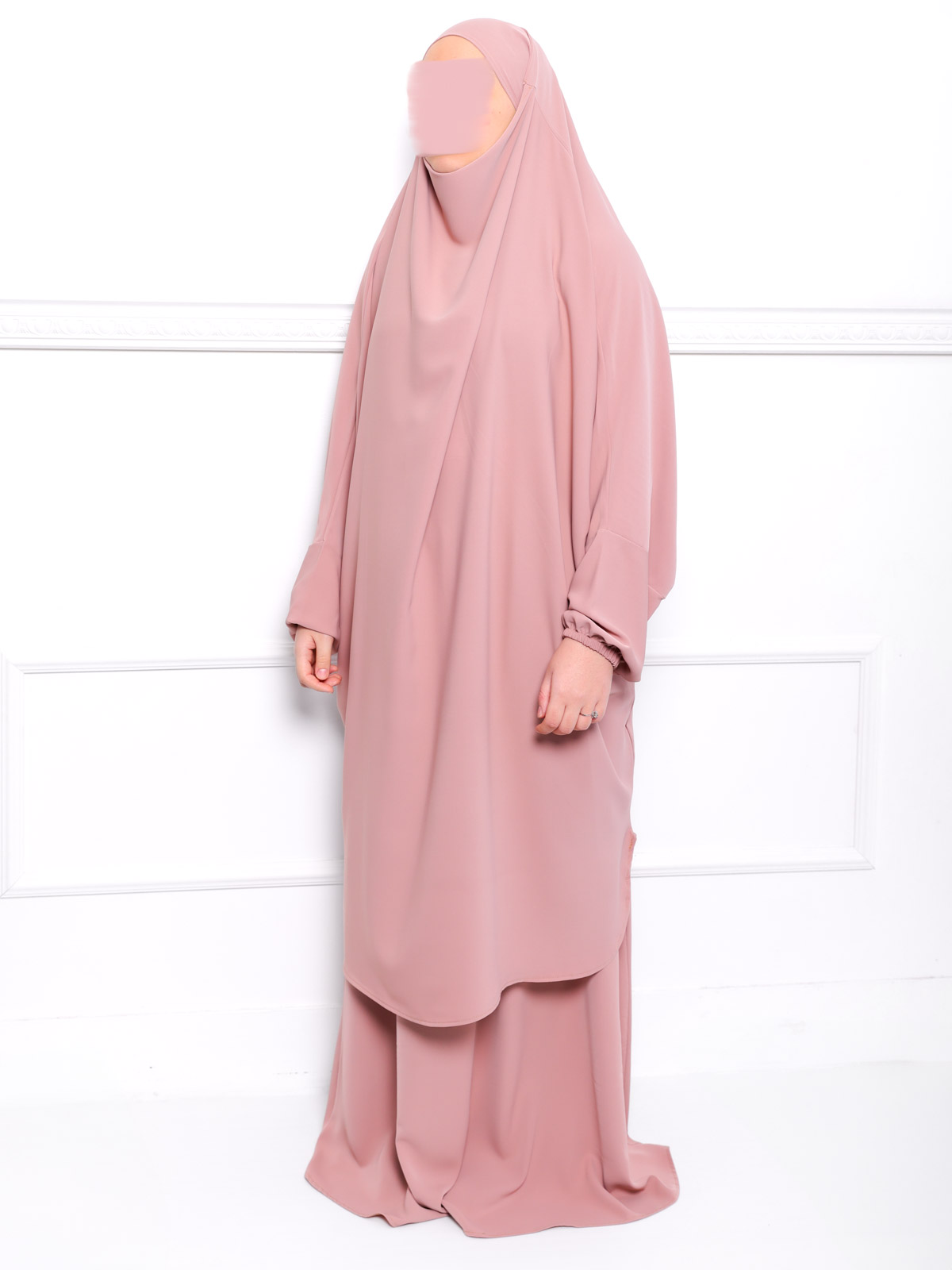 Jilbab soie de médine rose clair Jilbab en Soie de Médine deux pièces