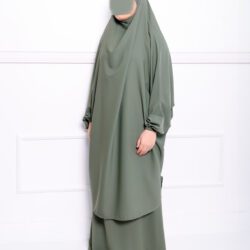 Jilbab soie de médine vert kaki