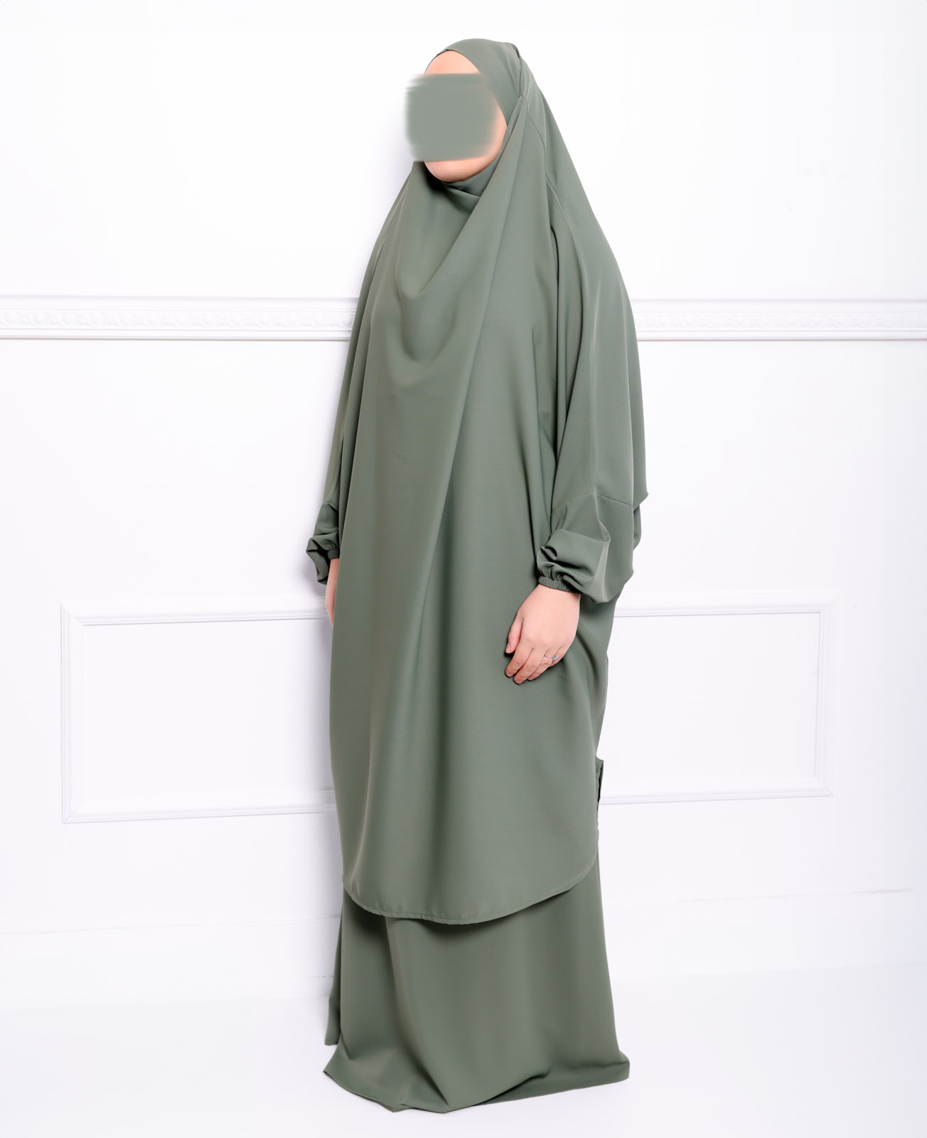 Jilbab soie de médine vert kaki